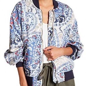 Free People Blue Paisley Bomber Jacket